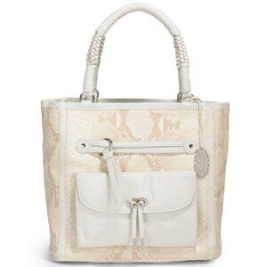 ELIE TAHARI White Leather Snake Skin Tote Purse Bag, White Leather Bag, Tote